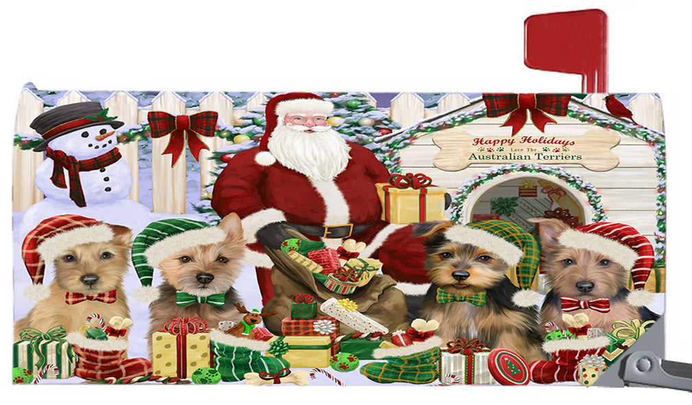Happy Holidays Christmas Australian Terrier Dogs House Gathering 6.5 x 19 Inches Magnetic Mailbox Cover Post Box Cover Wraps Garden Yard Décor MBC48783