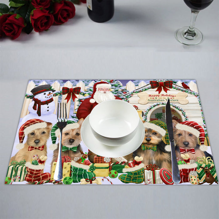 Happy Holidays Christmas Australian Terrier Dogs House Gathering Placemat