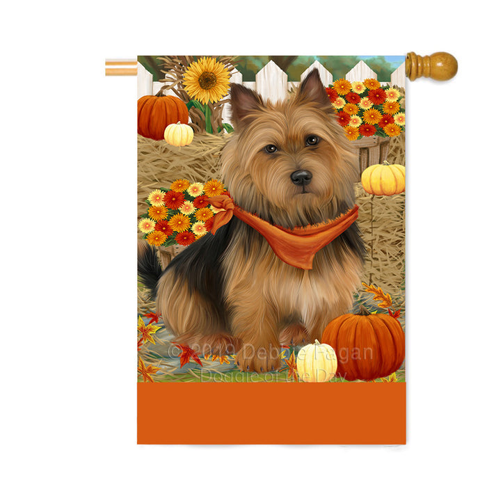 Personalized Fall Autumn Greeting Australian Terrier Dog with Pumpkins Custom House Flag FLG-DOTD-A61841