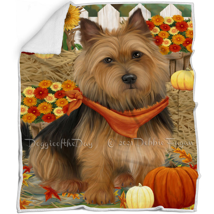 Fall Autumn Greeting Australian Terrier Dog with Pumpkins Blanket BLNKT86997