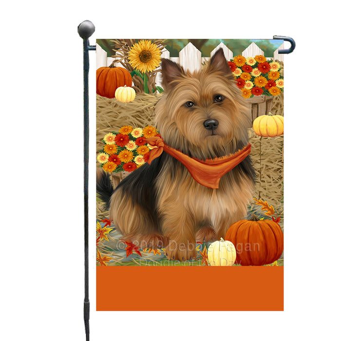 Personalized Fall Autumn Greeting Australian Terrier Dog with Pumpkins Custom Garden Flags GFLG-DOTD-A61785