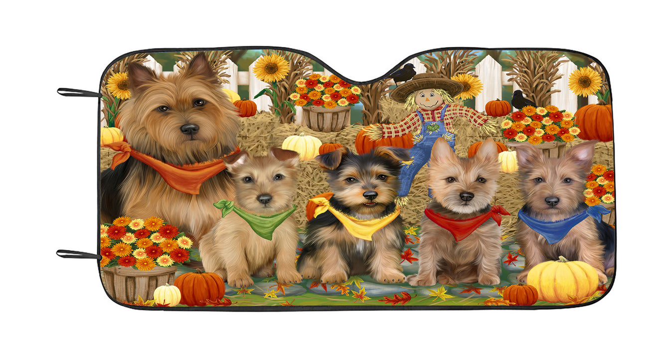 Fall Festive Harvest Time Gathering Australian Terrier Dogs Car Sun Shade