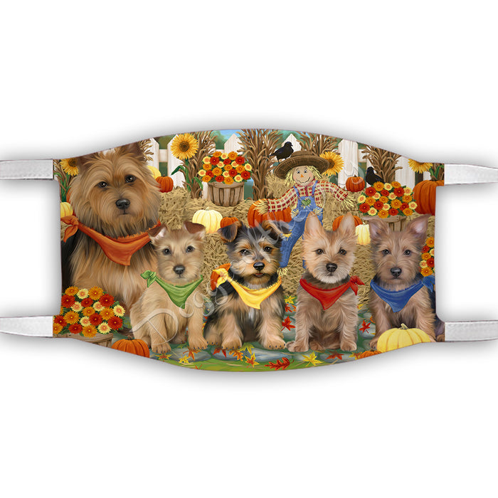 Fall Festive Harvest Time Gathering  Australian Terrier Dogs Face Mask FM48504