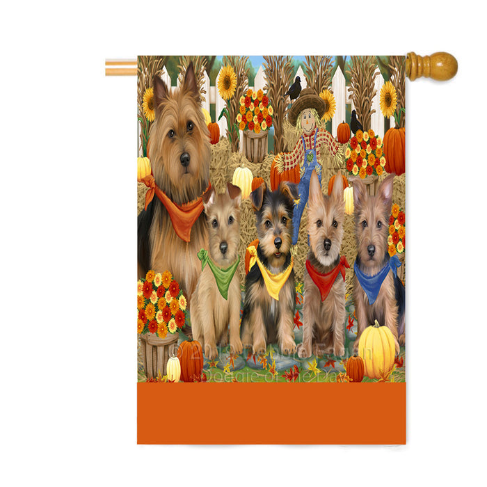 Personalized Fall Festive Gathering Australian Terrier Dogs with Pumpkins Custom House Flag FLG-DOTD-A61842