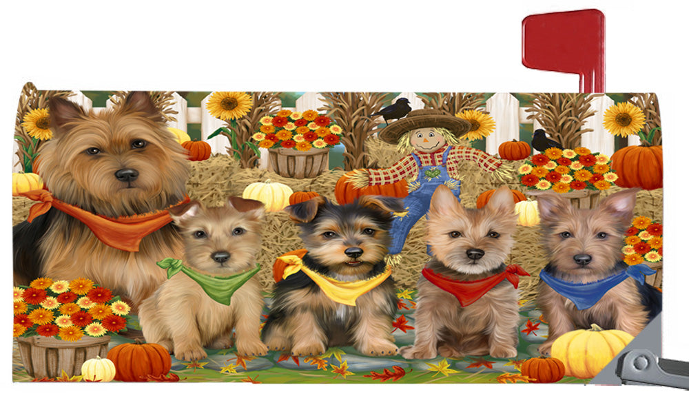 Fall Festive Harvest Time Gathering Australian Terrier Dogs 6.5 x 19 Inches Magnetic Mailbox Cover Post Box Cover Wraps Garden Yard Décor MBC49053