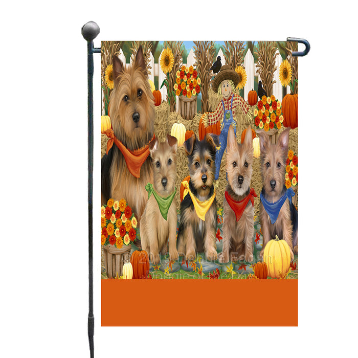 Personalized Fall Festive Gathering Australian Terrier Dogs with Pumpkins Custom Garden Flags GFLG-DOTD-A61786