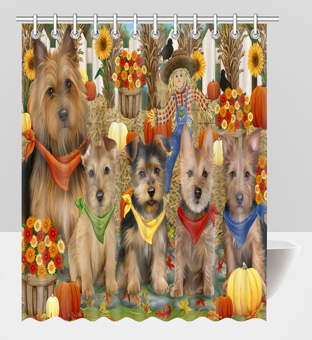 Fall Festive Harvest Time Gathering Australian Terrier Dogs Shower Curtain