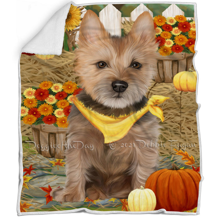 Fall Autumn Greeting Australian Terrier Dog with Pumpkins Blanket BLNKT87015