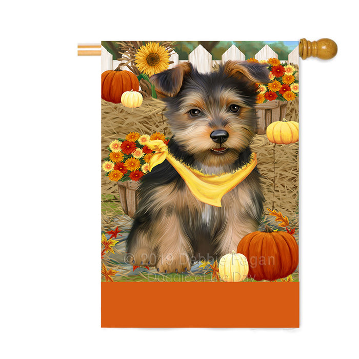 Personalized Fall Autumn Greeting Australian Terrier Dog with Pumpkins Custom House Flag FLG-DOTD-A61843