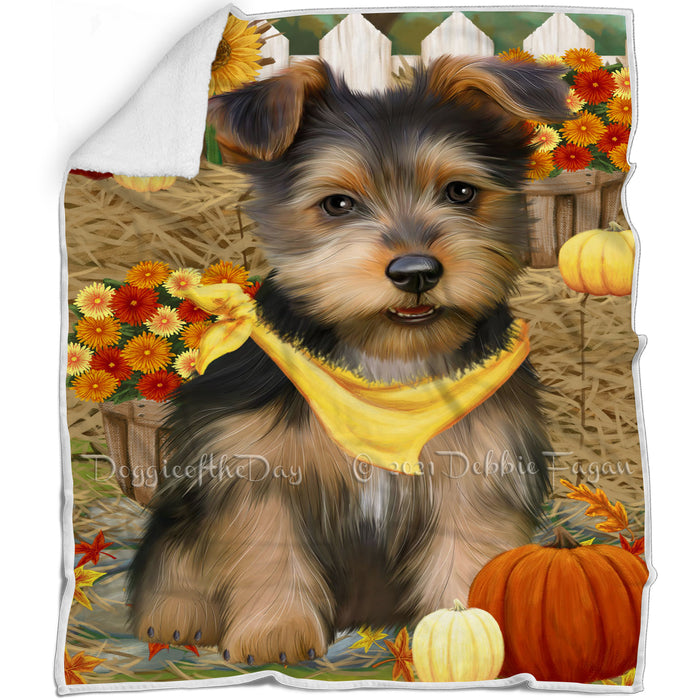 Fall Autumn Greeting Australian Terrier Dog with Pumpkins Blanket BLNKT87006