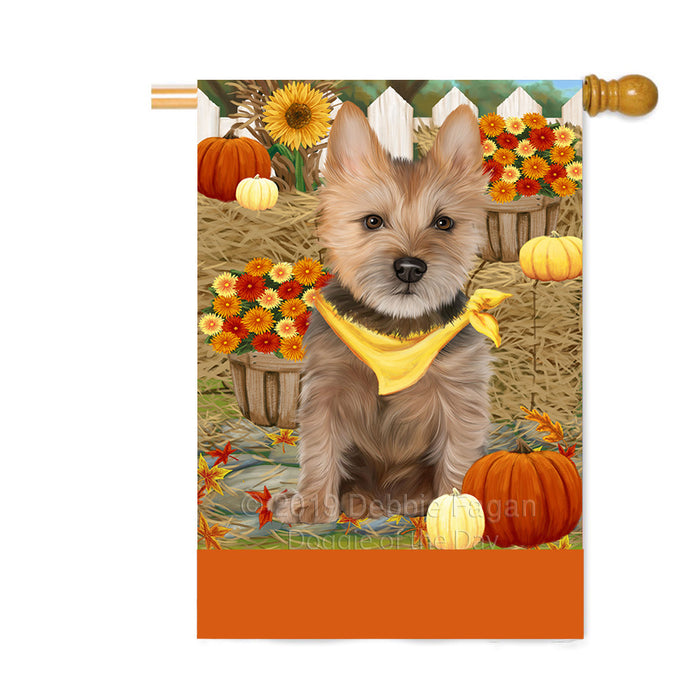 Personalized Fall Autumn Greeting Australian Terrier Dog with Pumpkins Custom House Flag FLG-DOTD-A61844