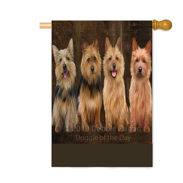 Personalized Rustic 4 Australian Terrier Dogs Custom House Flag FLG64418