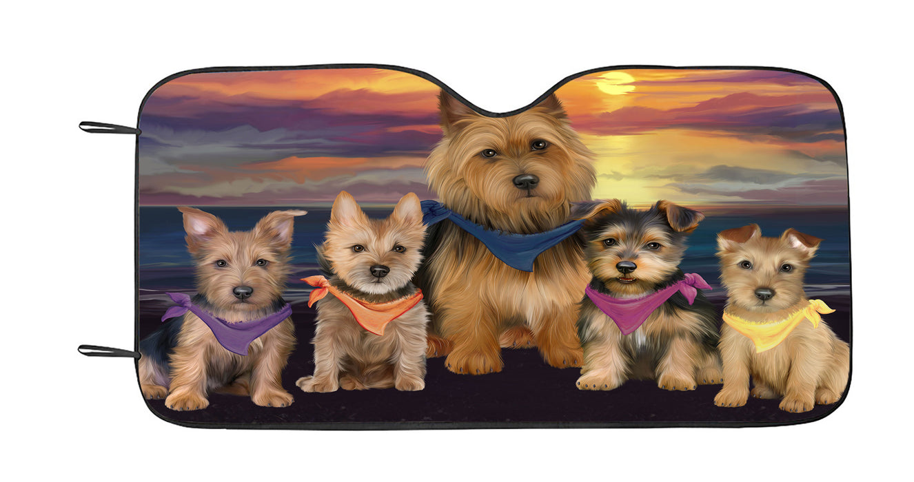 Family Sunset Portrait Australian Terrier Dogs Car Sun Shade