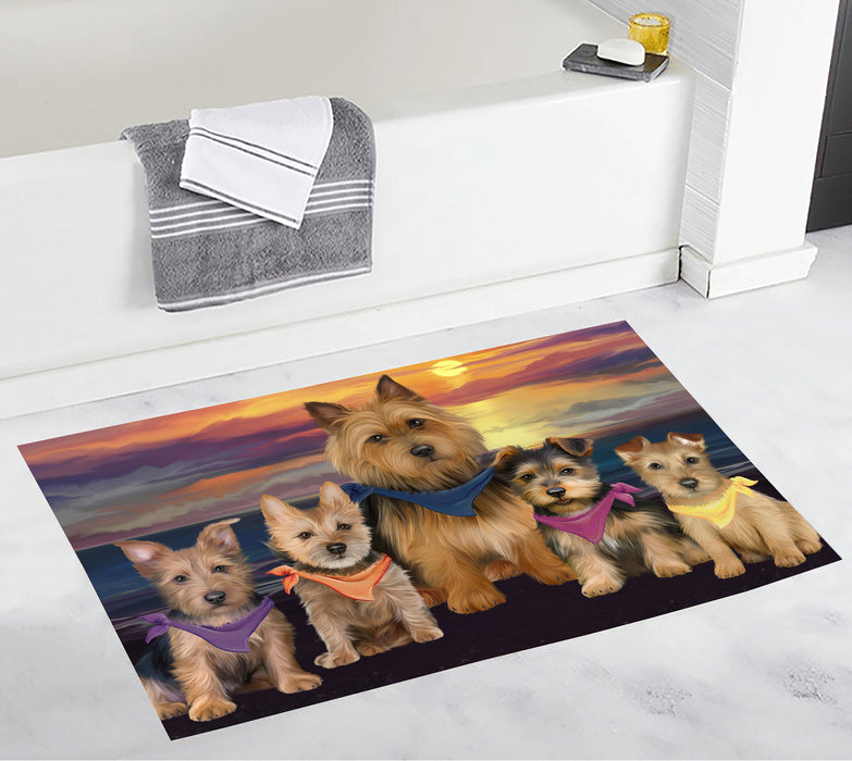 Family Sunset Portrait Australian Terrier Dogs Bath Mat