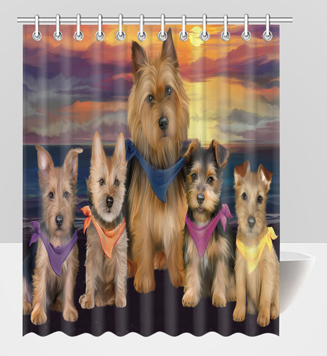 Family Sunset Portrait Australian Terrier Dogs Shower Curtain