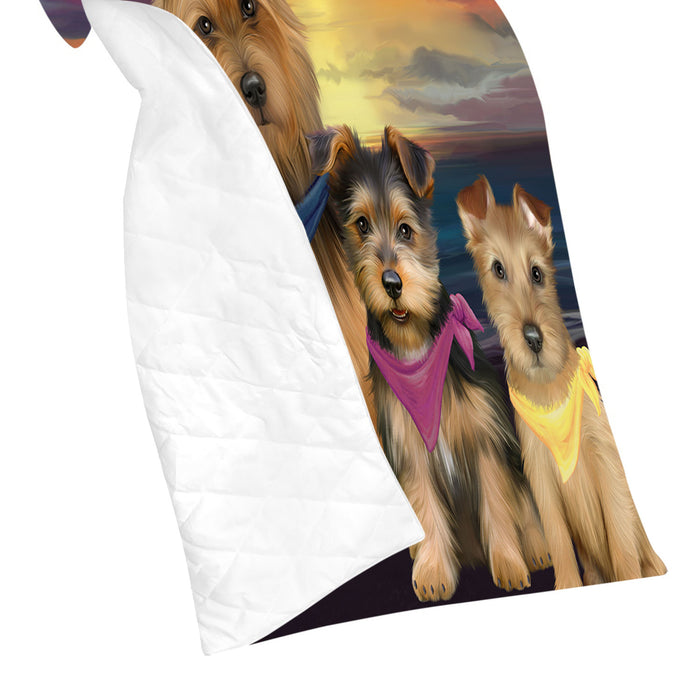 Family Sunset Portrait Australian Terrier Dogs Quilt