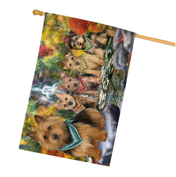 Scenic Waterfall Australian Terriers Dog House Flag FLG50165