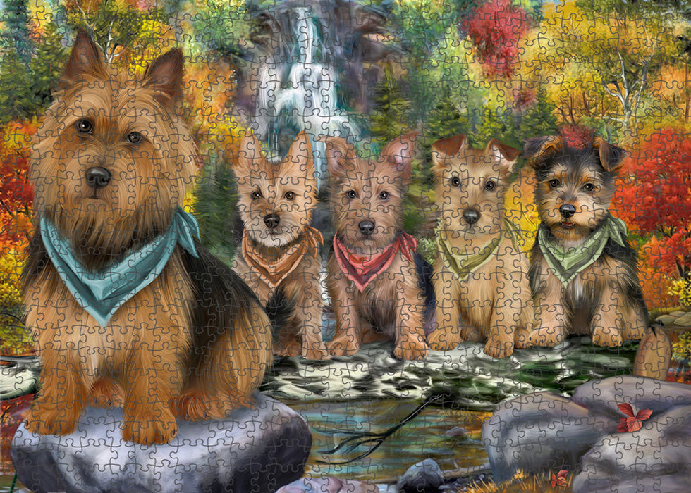 Scenic Waterfall Australian Terriers Dog Puzzle with Photo Tin PUZL54306