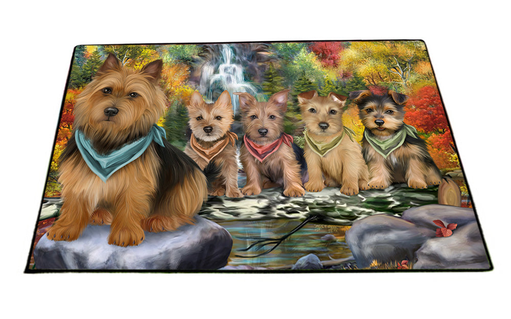 Scenic Waterfall Australian Terriers Dog Floormat FLMS50355
