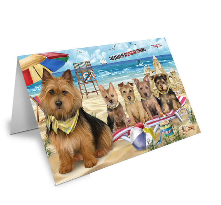 Pet Friendly Beach Australian Terriers Dog Handmade Artwork Assorted Pets Greeting Cards and Note Cards with Envelopes for All Occasions and Holiday Seasons GCD53969