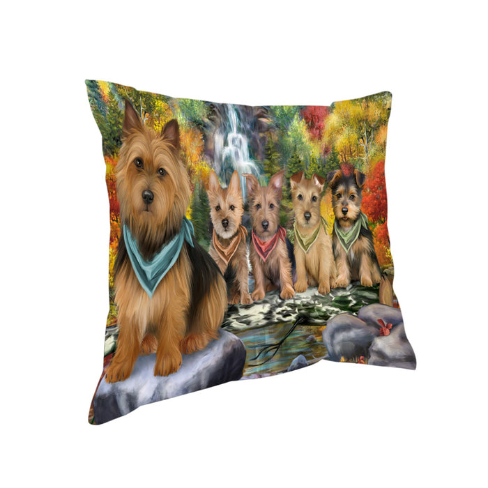 Scenic Waterfall Australian Terriers Dog Pillow PIL56656