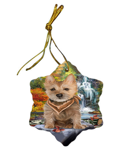 Scenic Waterfall Australian Terrier Dog Star Porcelain Ornament SPOR50141