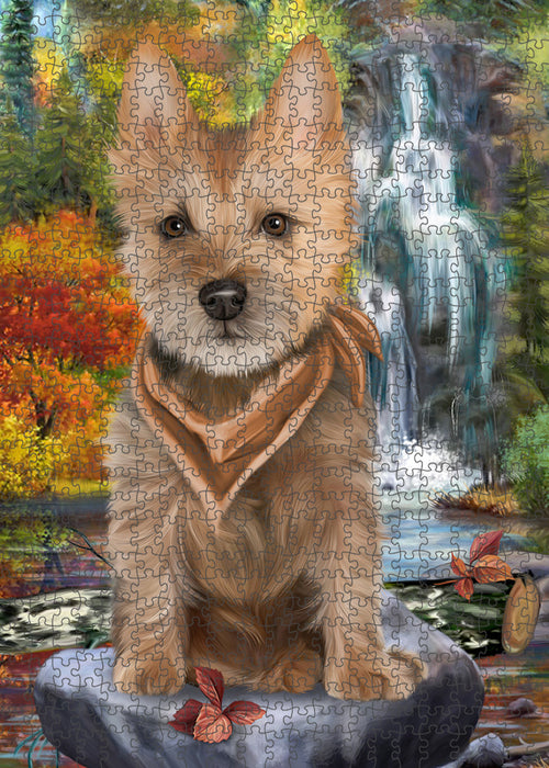 Scenic Waterfall Australian Terrier Dog Puzzle with Photo Tin PUZL54309