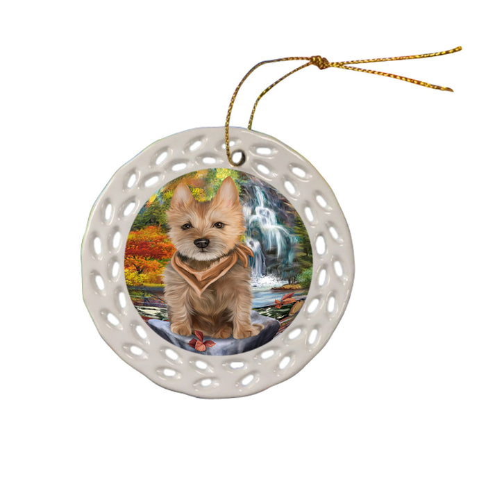 Scenic Waterfall Australian Terrier Dog Ceramic Doily Ornament DPOR50149