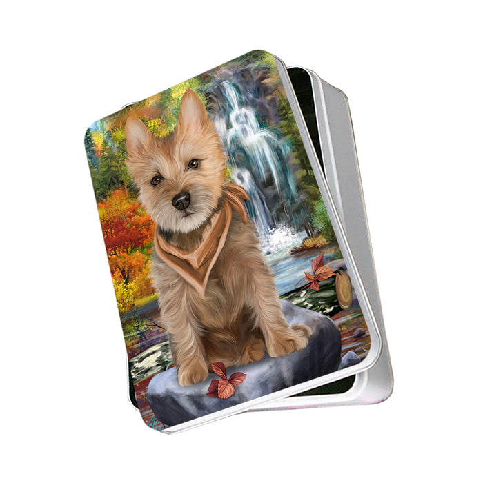 Scenic Waterfall Australian Terrier Dog Photo Storage Tin PITN50149