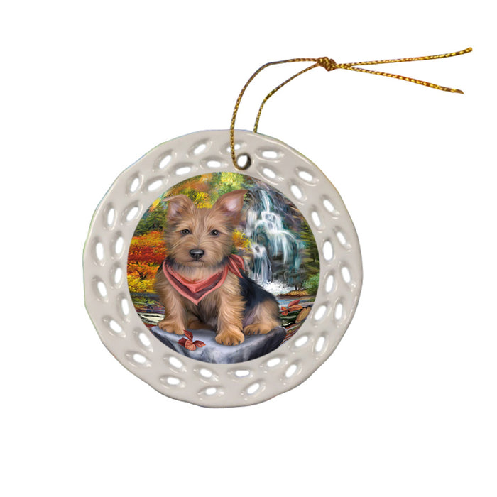 Scenic Waterfall Australian Terrier Dog Ceramic Doily Ornament DPOR50150