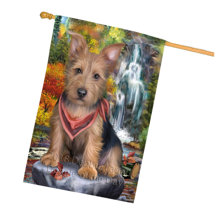 Scenic Waterfall Australian Terrier Dog House Flag FLG50167