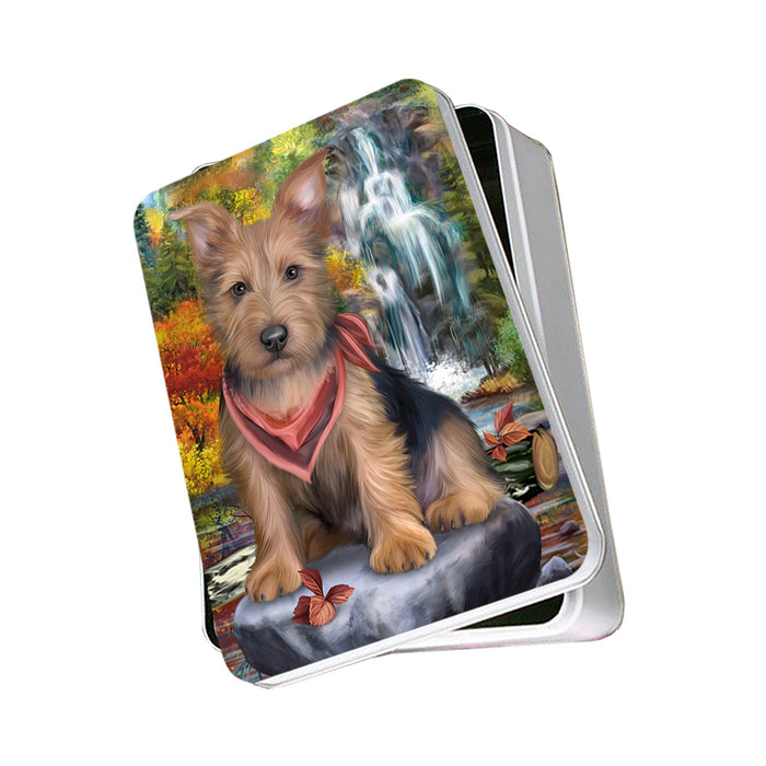 Scenic Waterfall Australian Terrier Dog Photo Storage Tin PITN50150