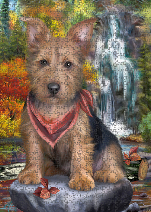 Scenic Waterfall Australian Terrier Dog Puzzle with Photo Tin PUZL54312