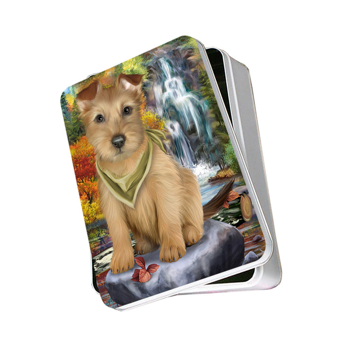 Scenic Waterfall Australian Terrier Dog Photo Storage Tin PITN50151