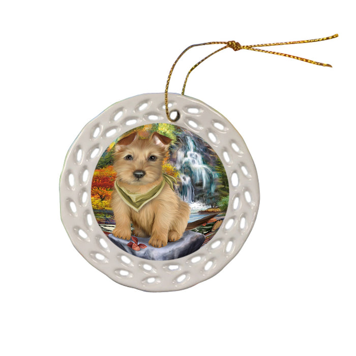 Scenic Waterfall Australian Terrier Dog Ceramic Doily Ornament DPOR50151
