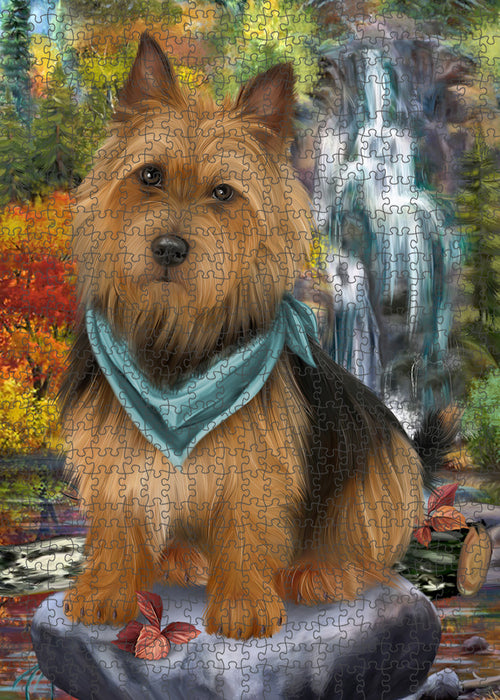 Scenic Waterfall Australian Terrier Dog Puzzle with Photo Tin PUZL54318