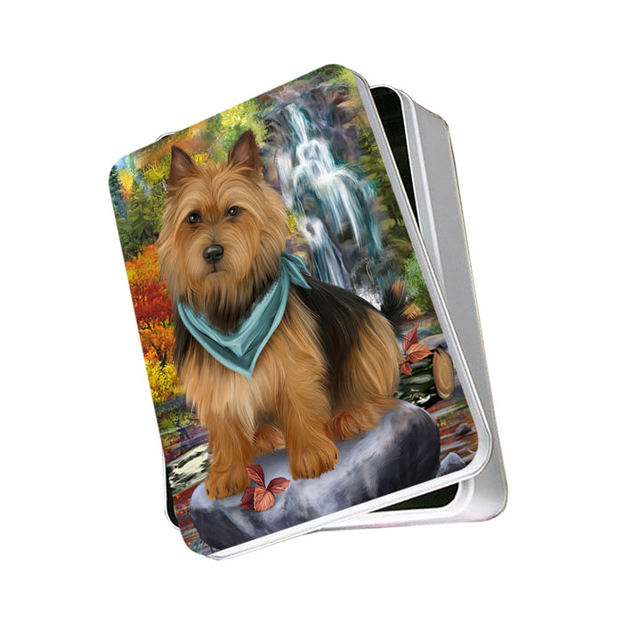 Scenic Waterfall Australian Terrier Dog Photo Storage Tin PITN50152