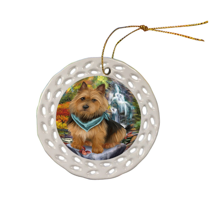 Scenic Waterfall Australian Terrier Dog Ceramic Doily Ornament DPOR50152