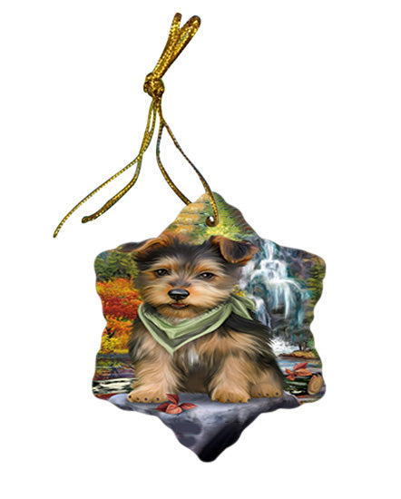 Scenic Waterfall Australian Terrier Dog Star Porcelain Ornament SPOR50139