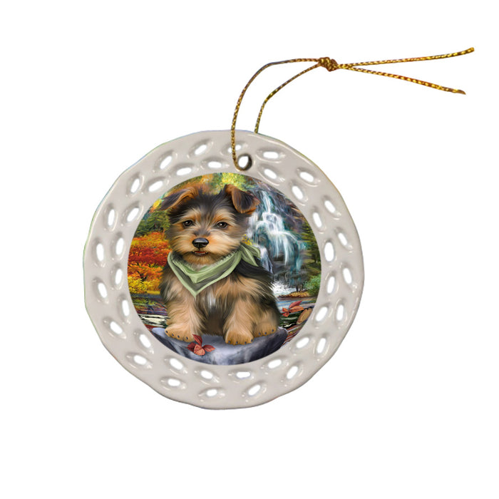 Scenic Waterfall Australian Terrier Dog Ceramic Doily Ornament DPOR50147