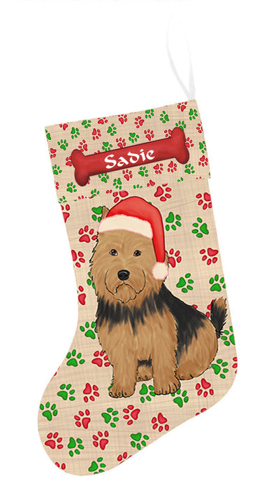 Pet Name Personalized Christmas Paw Print Australian Terrier Dogs Stocking
