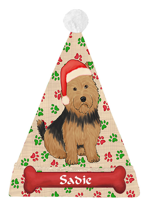 Pet Name Personalized Christmas Paw Print Australian Terrier Dogs Santa Hat