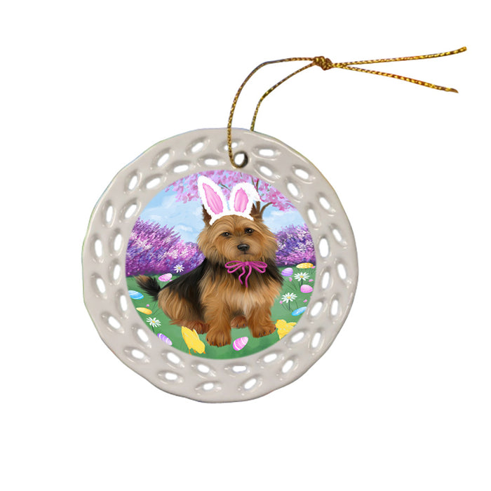 Easter Holiday Australian Terrier Dog Ceramic Doily Ornament DPOR57270
