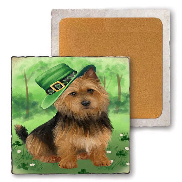 St. Patricks Day Irish Portrait Australian Terrier Dog Set of 4 Natural Stone Marble Tile Coasters MCST51973