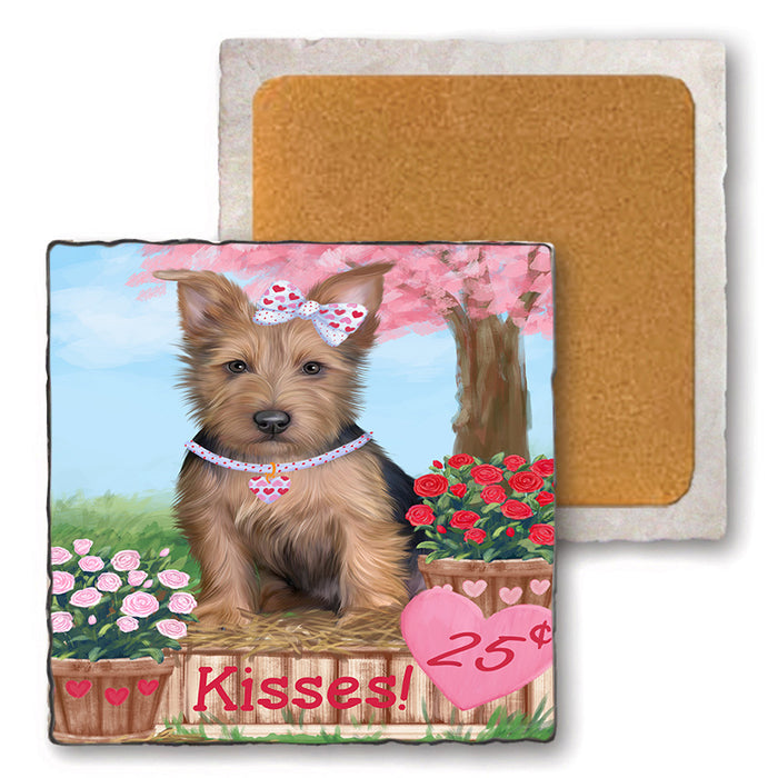 Rosie 25 Cent Kisses Australian Terrier Dog Set of 4 Natural Stone Marble Tile Coasters MCST50803
