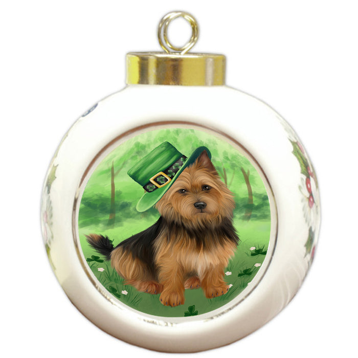 St. Patricks Day Irish Portrait Australian Terrier Dog Round Ball Christmas Ornament RBPOR58100