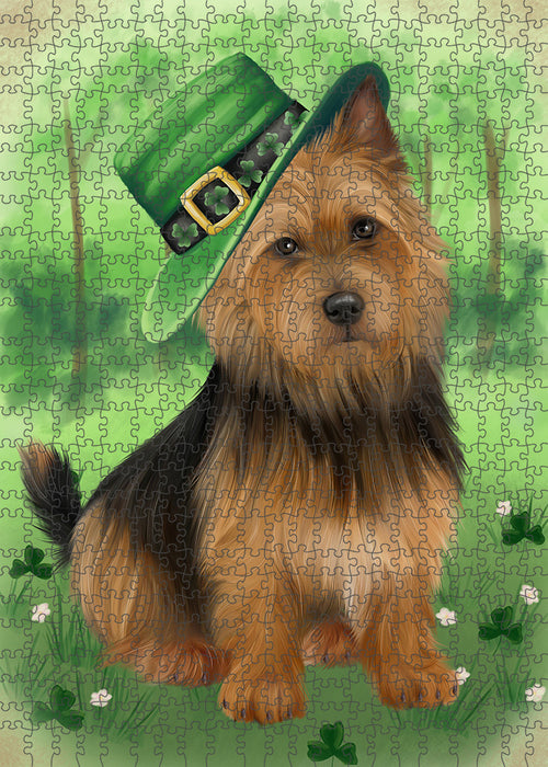 St. Patricks Day Irish Portrait Australian Terrier Dog Portrait Jigsaw Puzzle for Adults Animal Interlocking Puzzle Game Unique Gift for Dog Lover's with Metal Tin Box PZL016