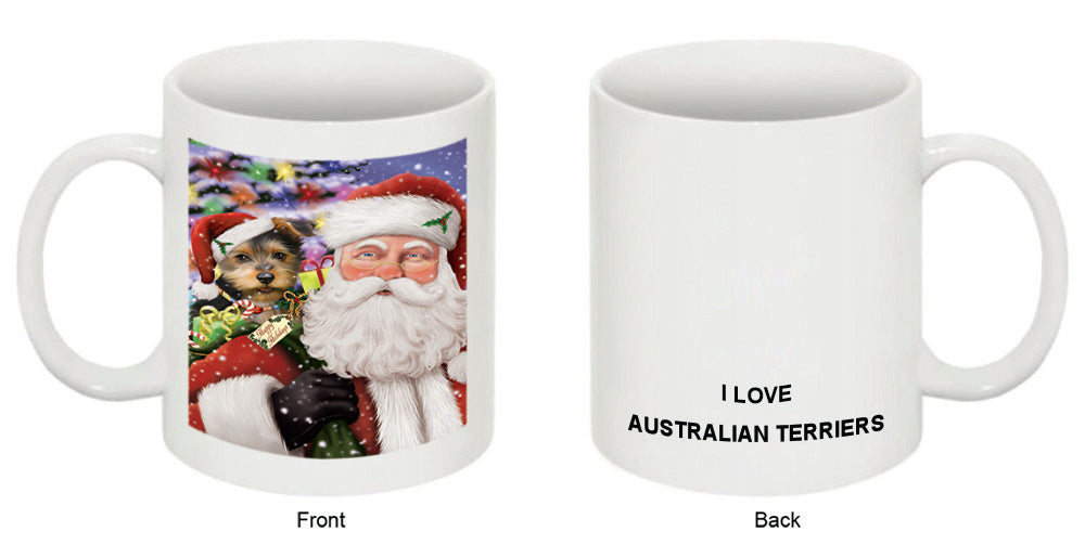 Santa Carrying Australian Terrier Dog and Christmas Presents Coffee Mug MUG49067