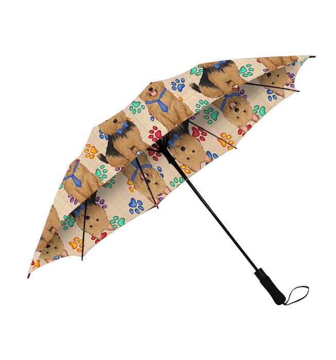 Rainbow Paw Print Australian Terrier Dogs Blue Semi-Automatic Foldable Umbrella