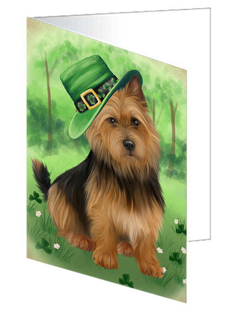 St. Patricks Day Irish Portrait Australian Terrier Dog Handmade Artwork Assorted Pets Greeting Cards and Note Cards with Envelopes for All Occasions and Holiday Seasons GCD76433